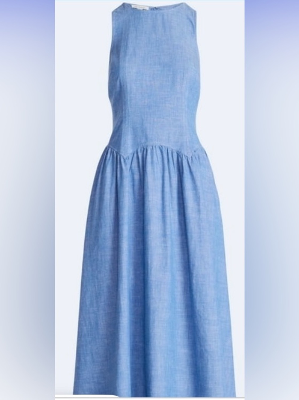 Sleeveless Light Blue Midi Dress with Gathered Waist - Picture 4 of 9